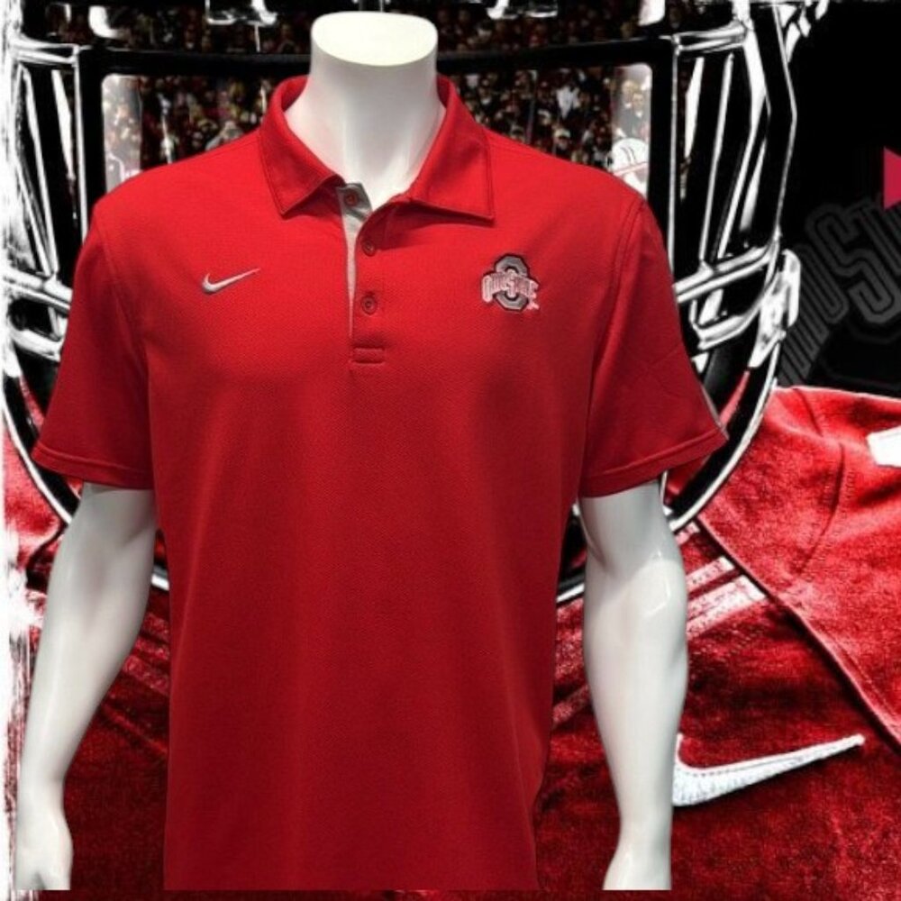 Nike Dri-Fit Performance Ohio State Buckeyes Red Embroidered Golf Polo Shirt LG